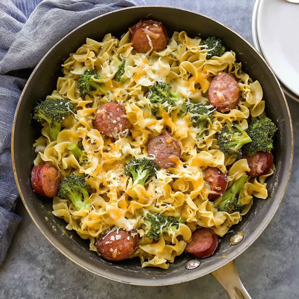 one pot cheesy broccoli sausage pasta