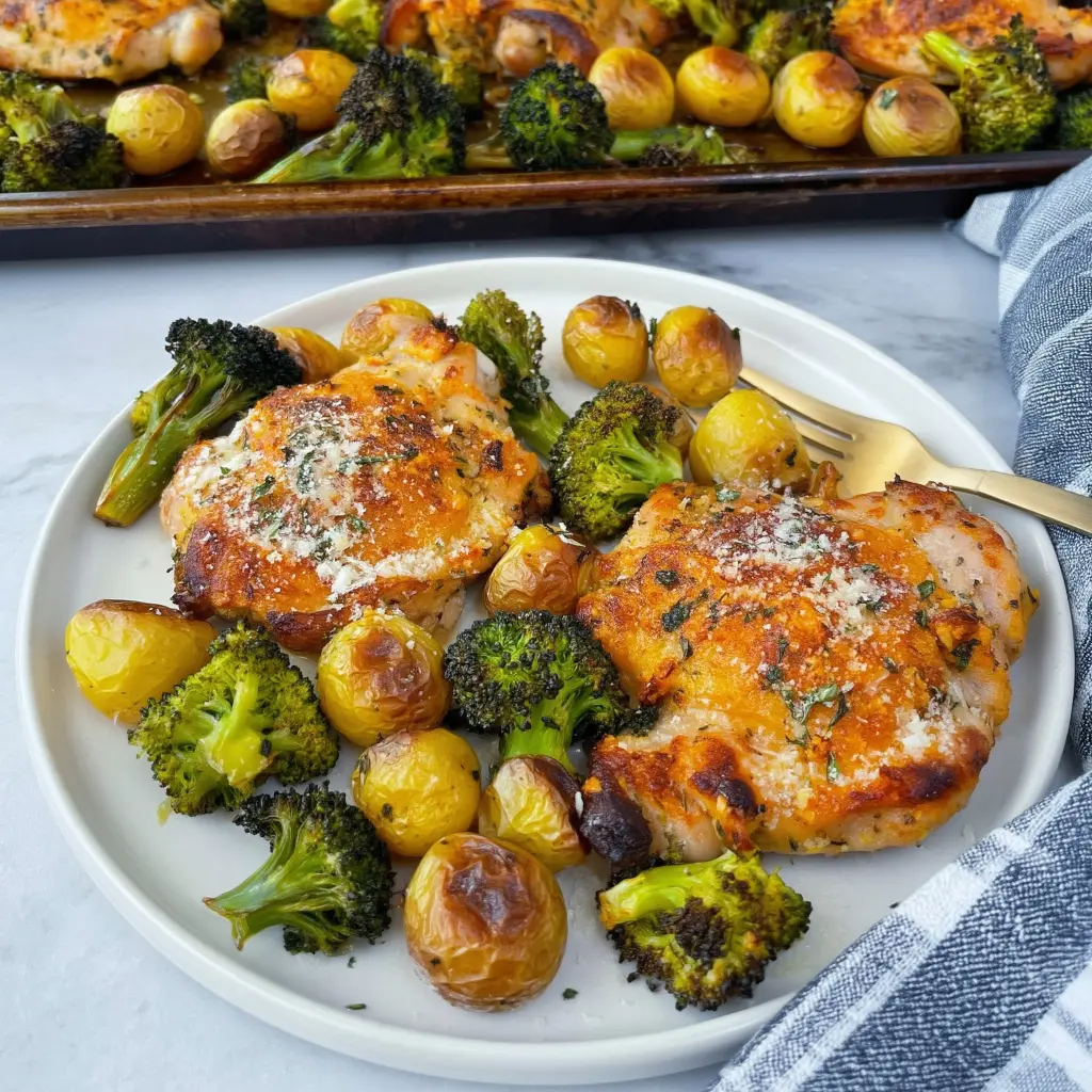 sheet pan parmesan garlic chicken thighs